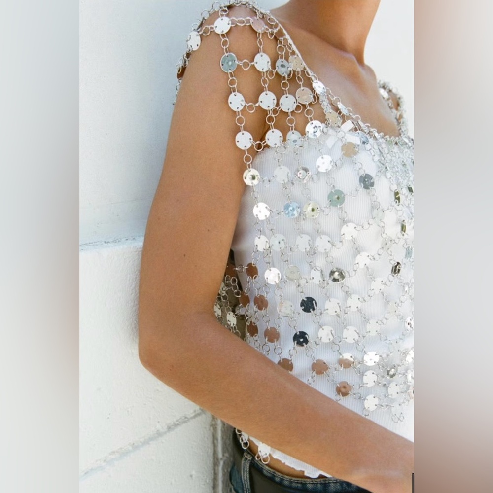 Zara Silver Beaded festival chain Top - Picture 4 of 6